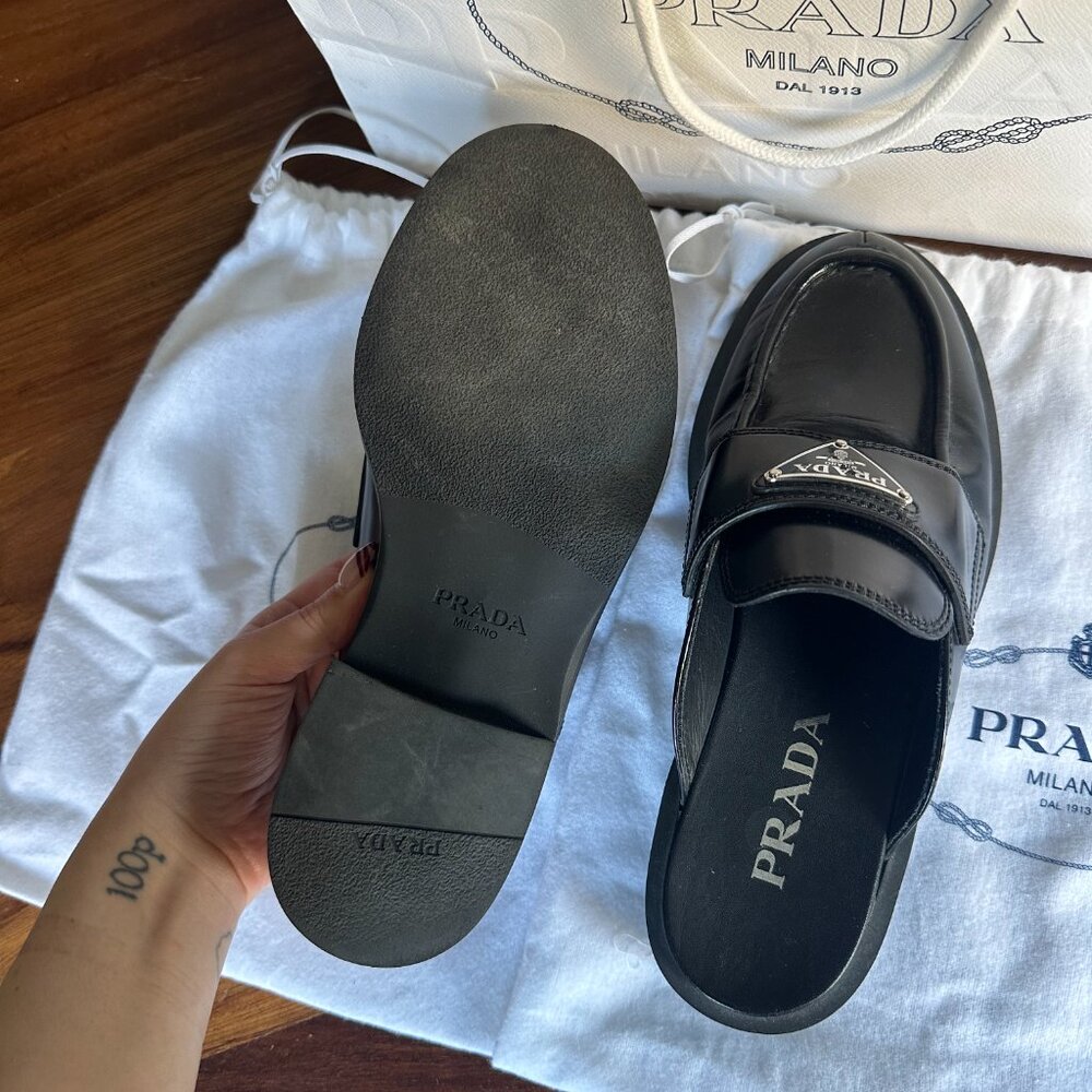 Authentic Prada Brushed Leather Mule 'Black' - Picture 7 of 9
